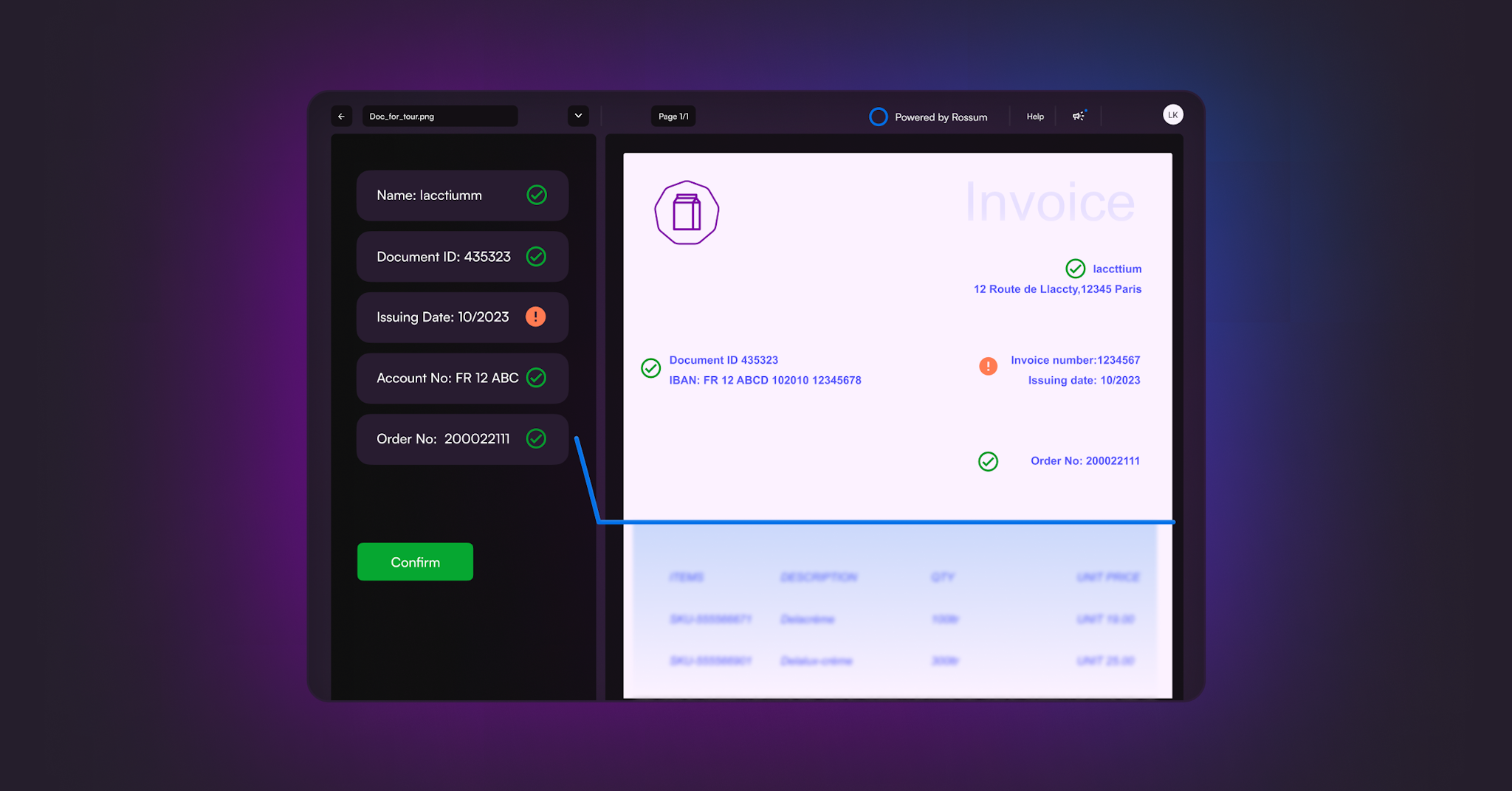 Screenshot of Rossum AI Document Processing